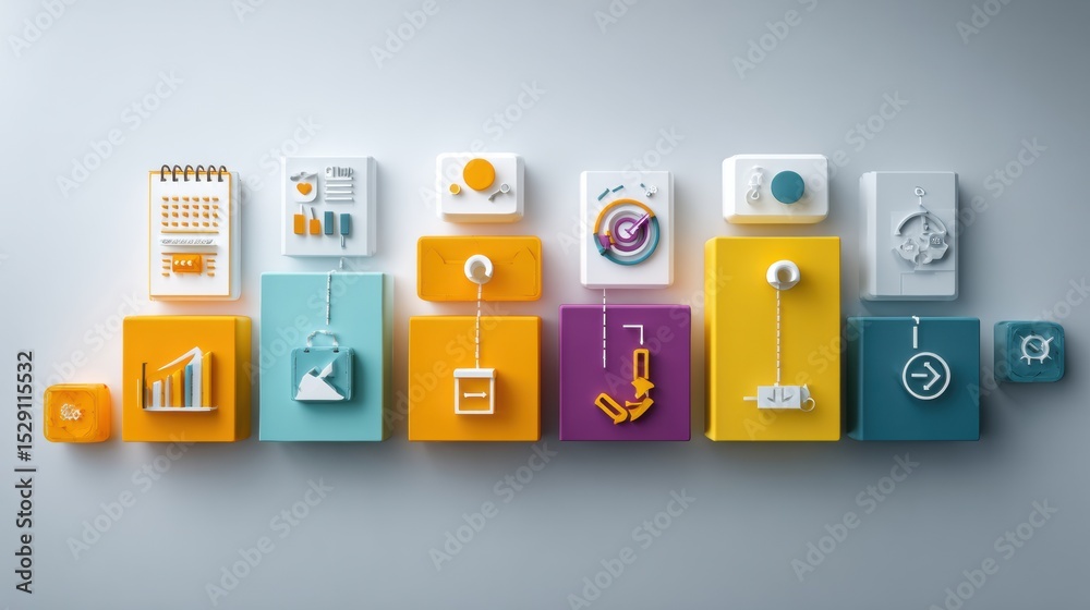 Poster steps in content marketing strategy illustrated through modern infographic design with icons and arr