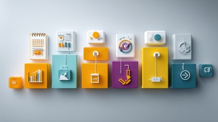 Obraz premium Steps in Content Marketing Strategy Illustrated Through Modern Infographic Design With Icons and Arrows Guiding From Planning to Distribution