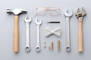 Creative Dad-Themed Vector Composition With Tools, Glasses, and a Bow Tie for DIY Projects and Activities
