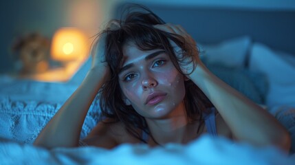 A woman sits in low light, capturing a moment of deep reflection and emotion, illustrating the human experience of vulnerability and introspection in a quiet space.