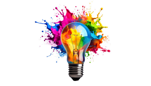 Color splash lightbulb concept isolated on solid white  background Png form