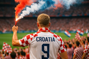 Croatian Fan in Checkered Jersey with Flare

