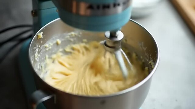 Mixing dough in kitchen mixer. (1)