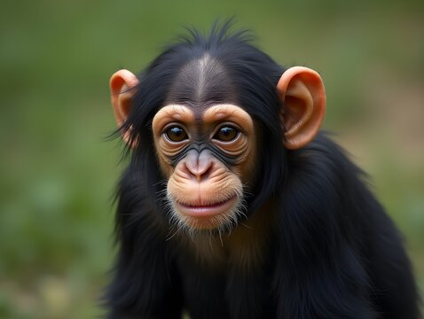 Portrait of baby chimpanzee looking at camera with blurred background