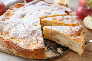 Delicious  apple quark cake fresh and homemade baked. 