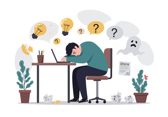 A vector illustration depicting intense work burnout and exhaustion, highlighting common challenges and stress in the modern business world