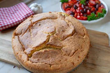 Greek flatbread Tirópita chorís phíllo with feta cheese, fresh and homemade baked