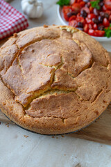 Greek flatbread baked with feta cheese Tiganopsomo fresh and homemade baked