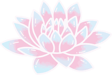 Pink and Blue Watercolor Lotus Flower