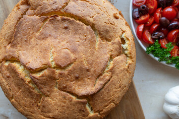 Greek flatbread Tirópita chorís phíllo with feta cheese, fresh and homemade baked