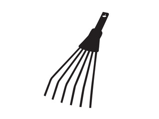 Vector isolated one single tool for rural garden fan rake for leaves and hay colorless black and white outline silhouette shadow shape stencil solid black