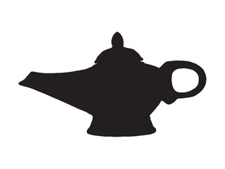 Vector isolated one single lamp for genie side view  colorless black and white outline silhouette shadow shape stencil solid black