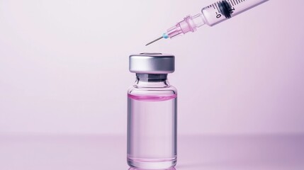 Isolated sterile needle extracting botox from a transparent vial for cosmetic use