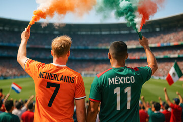 Dutch and Mexican Fans Celebrating with Smoke Flares

