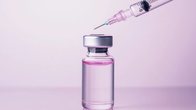 Isolated sterile needle extracting botox from a transparent vial for cosmetic use