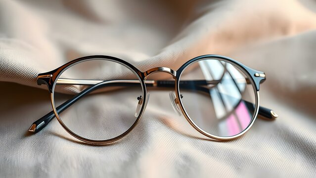 Stylish round glasses elegantly resting on a soft surface, perfect for fashion and lifestyle imagery.