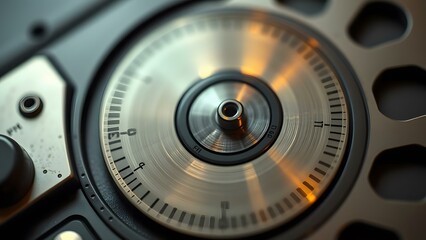 Capture the intricate details of a vintage turntable, showcasing its craftsmanship and retro allure.