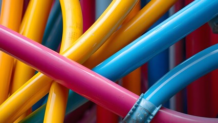 Vibrant and abstract colorful tubes create a dynamic and artistic pattern, showcasing texture and design.