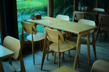 Wooden chairs in a restaurant
