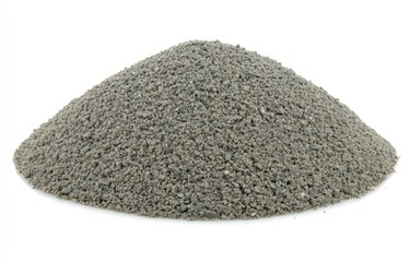 Gray granular material in a mound on white background