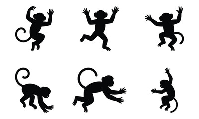 Black Monkey Silhouette Clipart – 6 Fun and Dynamic Monkey Poses for Design