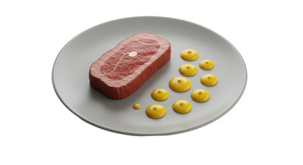 Isolated Beef Steak on Plate with Mustard