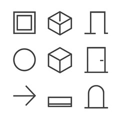 Minimalist Pixel Icons. Pixel art icon set of minimalist design elements: clean lines, open volume, monochrome palette, simple