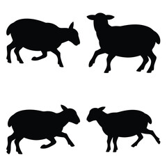Black Sheep Silhouette Set – Grazing, Standing, and Walking Farm Animals Clipart
