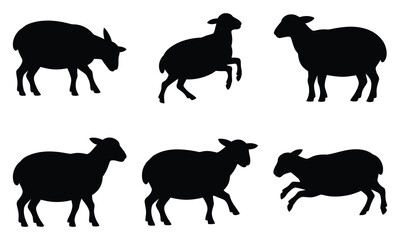 Black Sheep Silhouette Set – Grazing, Standing, and Walking Farm Animals Clipart