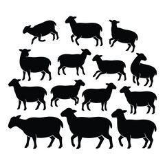 Sheep Silhouettes Collection – 14 Farm Animal Vector Designs in Various Poses