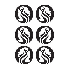Black and White Lion Head Logo Set – Vector Emblem Design for Branding and Mascots