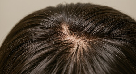 close-up of scalp with dandruff
