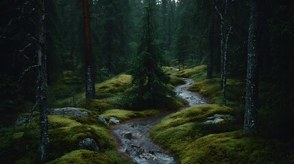 Obraz premium Path through a vibrant green forest