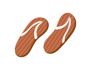 Flip flops with straps icon. Flipflops for summer vacation top view. Pair of slippers for wearing to beach. Sea resort footwear, shoes, clothes for foot. Flat isolated vector illustration on white