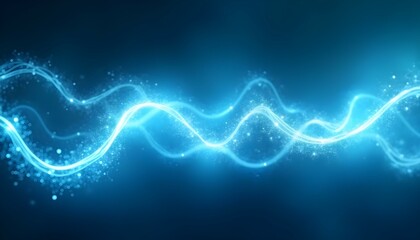 Fototapeta premium Abstract Blue Energy Wave Background with Glowing Particles