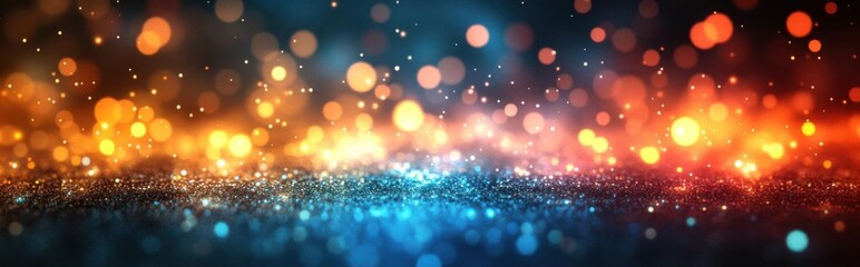 glitter vintage lights background. gold, blue and black. de-focused.