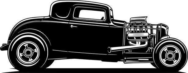 Silhouette of a classic hot rod car in a side view
