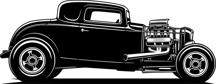 Silhouette of a classic hot rod car in a side view
