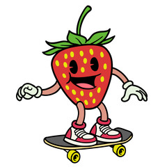 Cartoon Illustration of Strawberry Character Skating