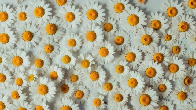 Chamomile flowers creating a floral background, perfect for natural products.