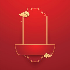 Happy Chinese new year 2026. Chinese new year banner for show product. Greeting card. China frame with lantern on red background.
