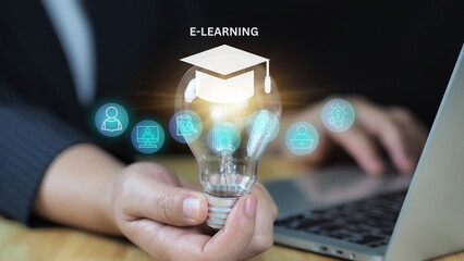 E-learning concept: Graduate certificate program, online study, creative ideas, and knowledge acquisition for internet education.