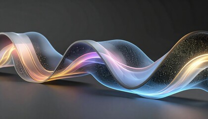 Abstract Quantum Data Stream With Colorful Holographic Waveforms On Dark Background