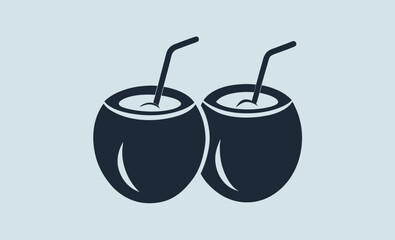 Coconut drink icon, tropical cocktail vector, beach beverage silhouette, summer refreshment design