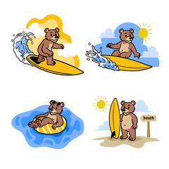 Set Of Bear Summer Vacation Concept