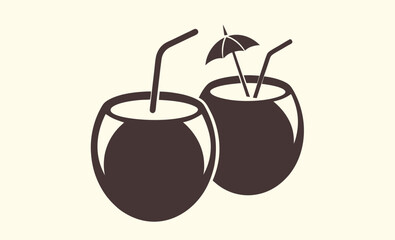 Coconut drink icon, tropical cocktail vector, beach beverage silhouette, summer refreshment design