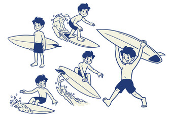 Set Of Boy Summer Vacation Illustration vintage