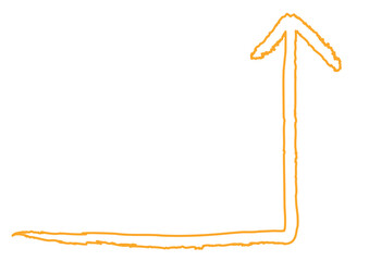 黄色い直角に曲がる、上を指す手描きの矢印アイコン