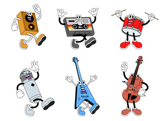 Set Of Happy Music Instrument Cartoon