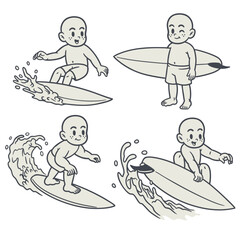 Set Of Kids Surfing Design Illustration